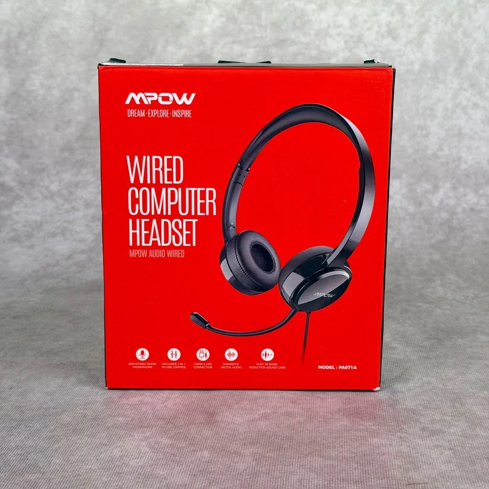 Mpow Wired Computer Headset PA071AB USB/ 3.5mm Connectivity Noise Reduction Blk